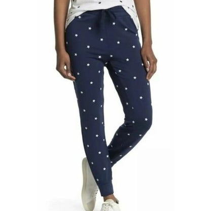 Splendid Soft Embroidered Star Drawstring Jogger Pants Sz Large in Navy NWT