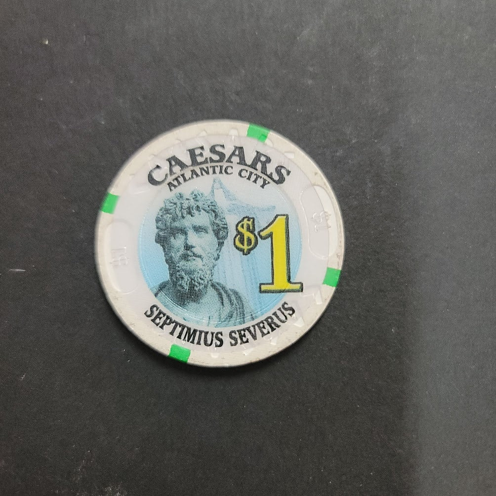 Casino Chip CAESARS ATLANTIC CITY SEPTIMUS SEVERUS $1 WHITE gaming