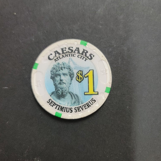Casino Chip CAESARS ATLANTIC CITY SEPTIMUS SEVERUS $1 WHITE gaming