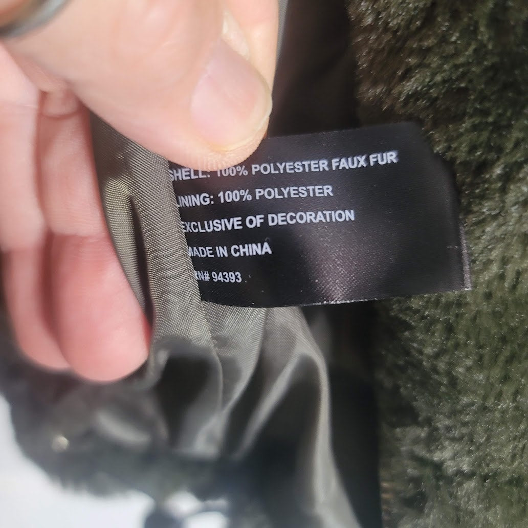 Coffee Shop NY size Large NEW Olive Green Women's Faux Fur Hooded Jacket Coat