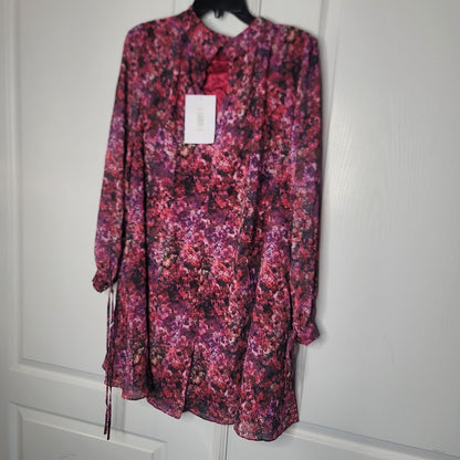 NEW $188 Mark & Jame Badgley Mischka 8 Pink Multi Floral Swing Dress Long Sleeve