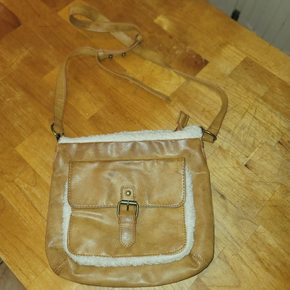 Crown Vintage faux textured leather and fleece shoulder bag crossbody adjustable