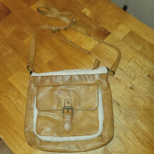 Crown Vintage faux textured leather and fleece shoulder bag crossbody adjustable