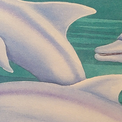 Pod of Dolphins by Paul Brent Original Signed Lithograph Framed Under Glass 1991