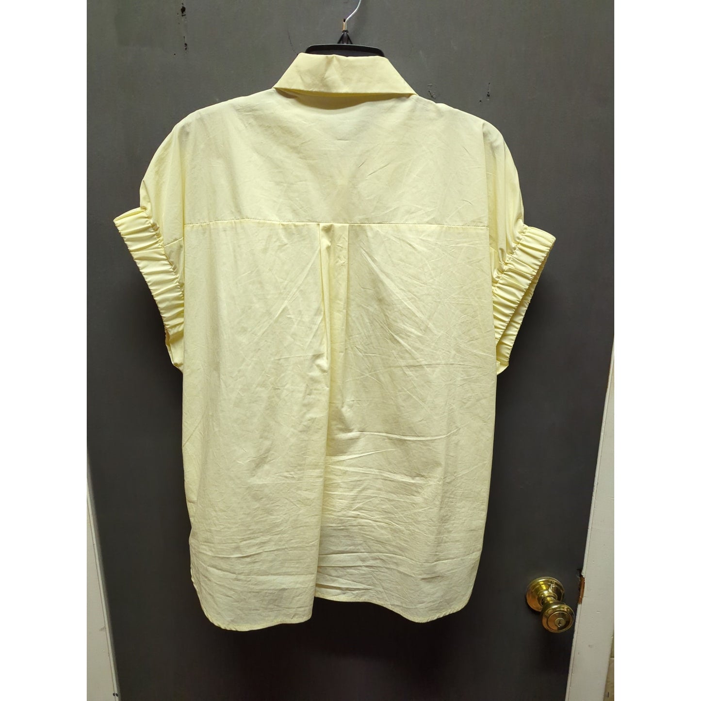 Natalie Grace Yellow Front Tie Soutache Embroidered Button Up Blouse Large