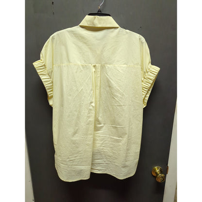 Natalie Grace Yellow Front Tie Soutache Embroidered Button Up Blouse Large
