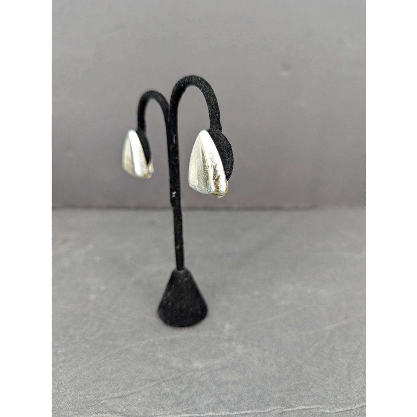 Vintage Mid-Century Silver Tone Sculptural Clip-On Earrings Retro
