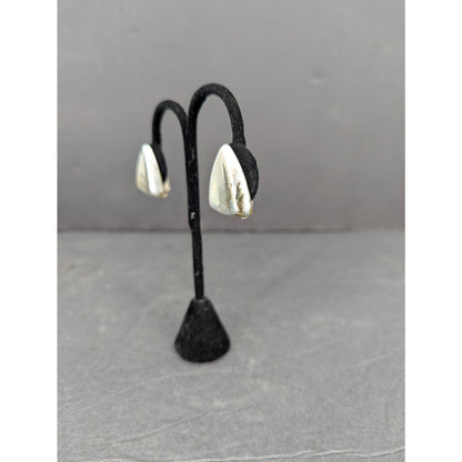 Vintage Mid-Century Silver Tone Sculptural Clip-On Earrings Retro