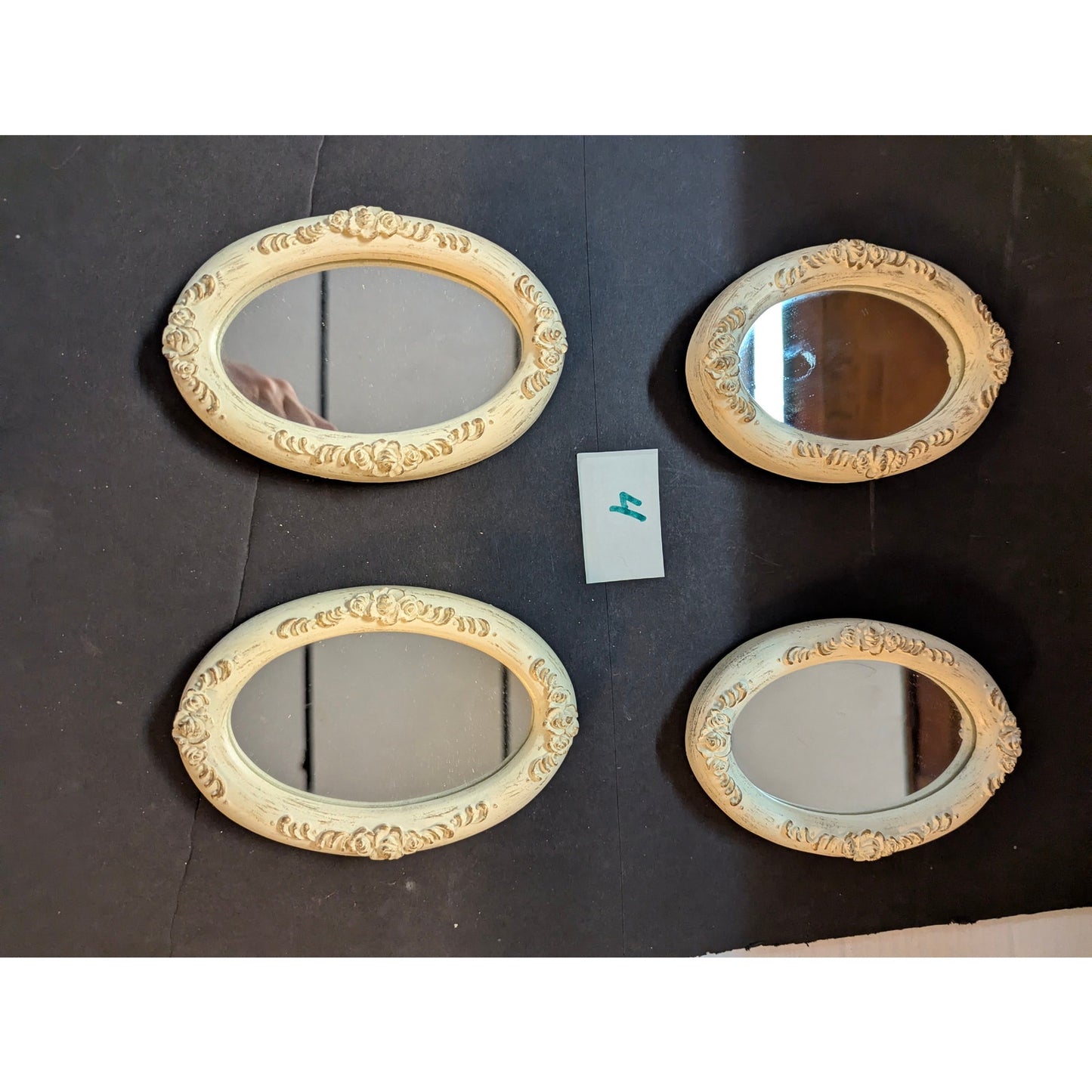 Vintage Cream Ornate Oval Miniature Wall Pocket Mirrors Craft Lot of 4
