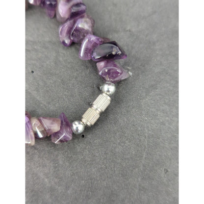 Vintage Amethyst Quartz Nugget Y-Necklace Drop Pendant Boho Chic Raw Crystal