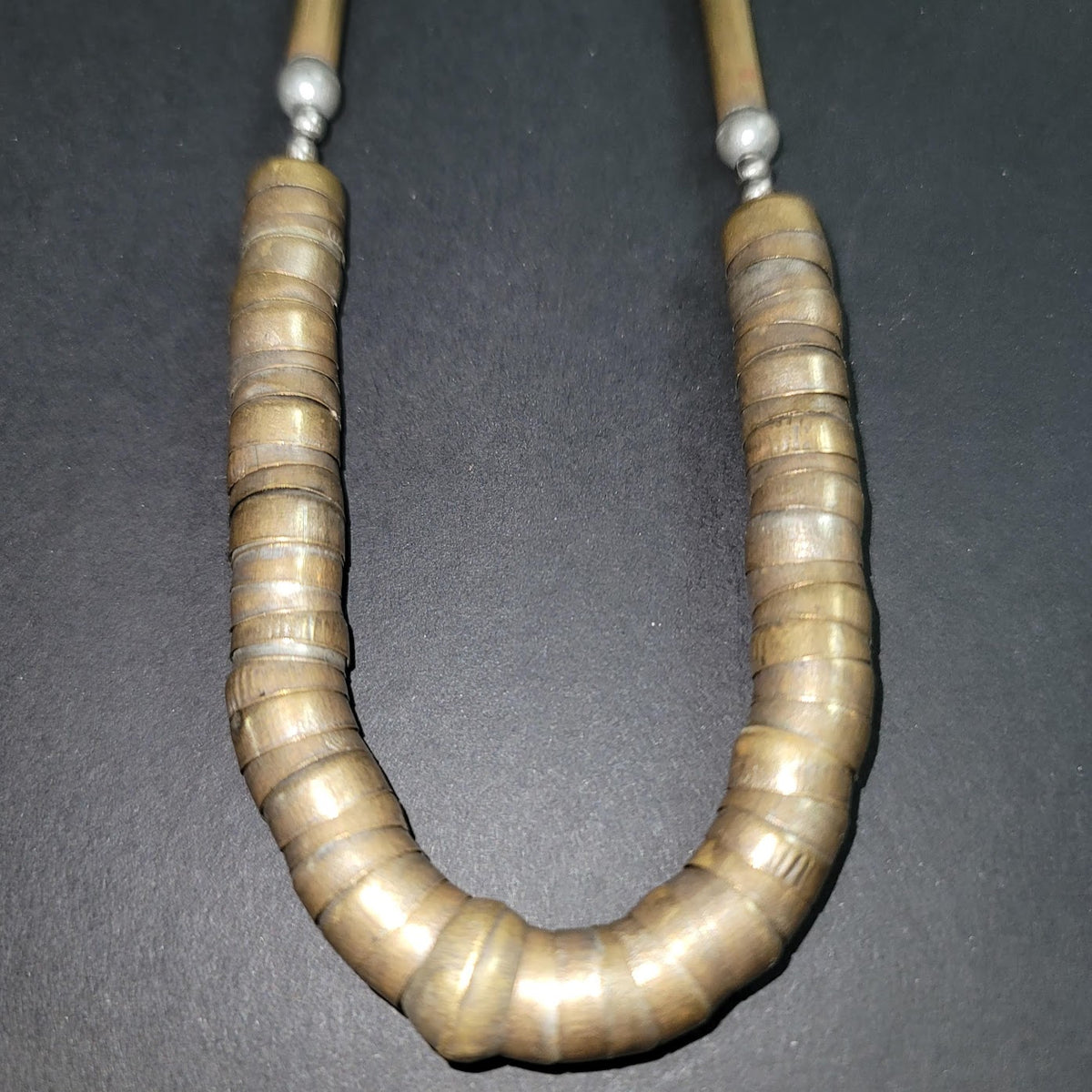 Unusual Single Strand Mixed Metal Brass and silver tone Necklace nesting beads
