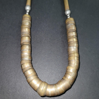 Unusual Single Strand Mixed Metal Brass and silver tone Necklace nesting beads