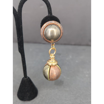Vintage Pearl Cabochon Bead Orb Drop Clip On Earrings Gold Tone Retro Glam 1980s