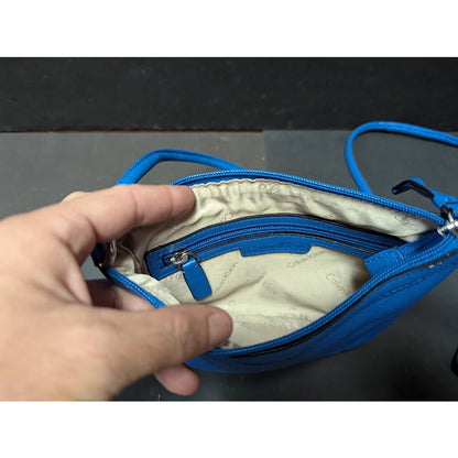 Calvin Klein Leather Crossbody Handbag Satchel Purse Blue Travel Cruise