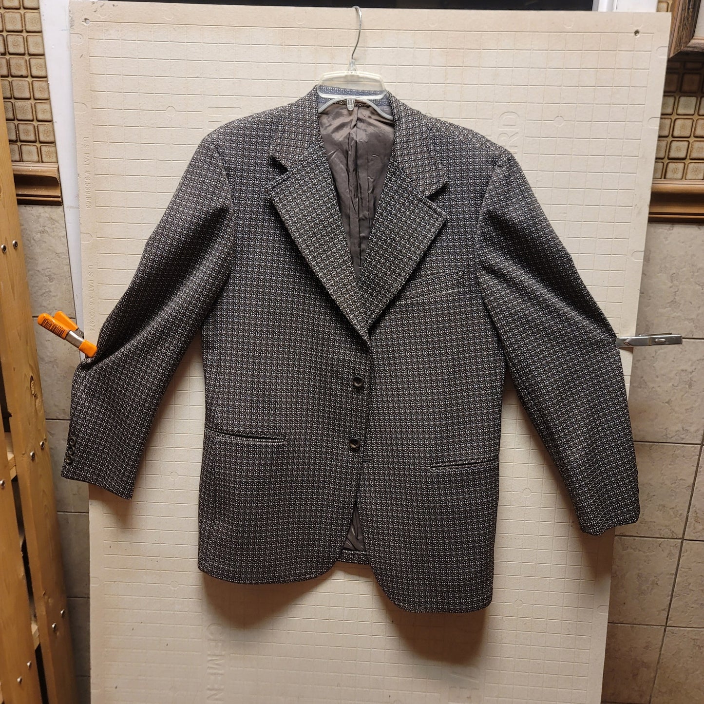 La Mar Mens polyester vintage jacket blazer coat brown blue 1970s Large 2 button