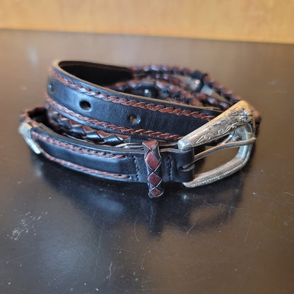 Brighton Size M/L 32" Braided Leather Belt Silver Conchas Black Brown Boho