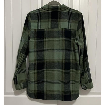 BP Women's oLIVE branch Green Shirt Jacket Plaid Check pockets button up Flannel