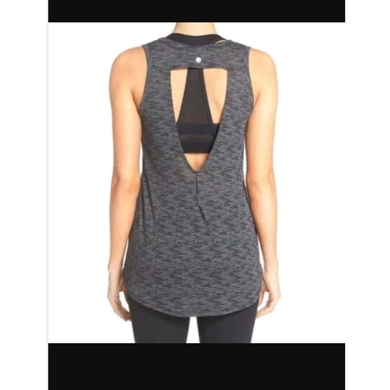 Zella Heathered Gray Keyhole Tank Top Activewear Yoga Studio Performance Medium