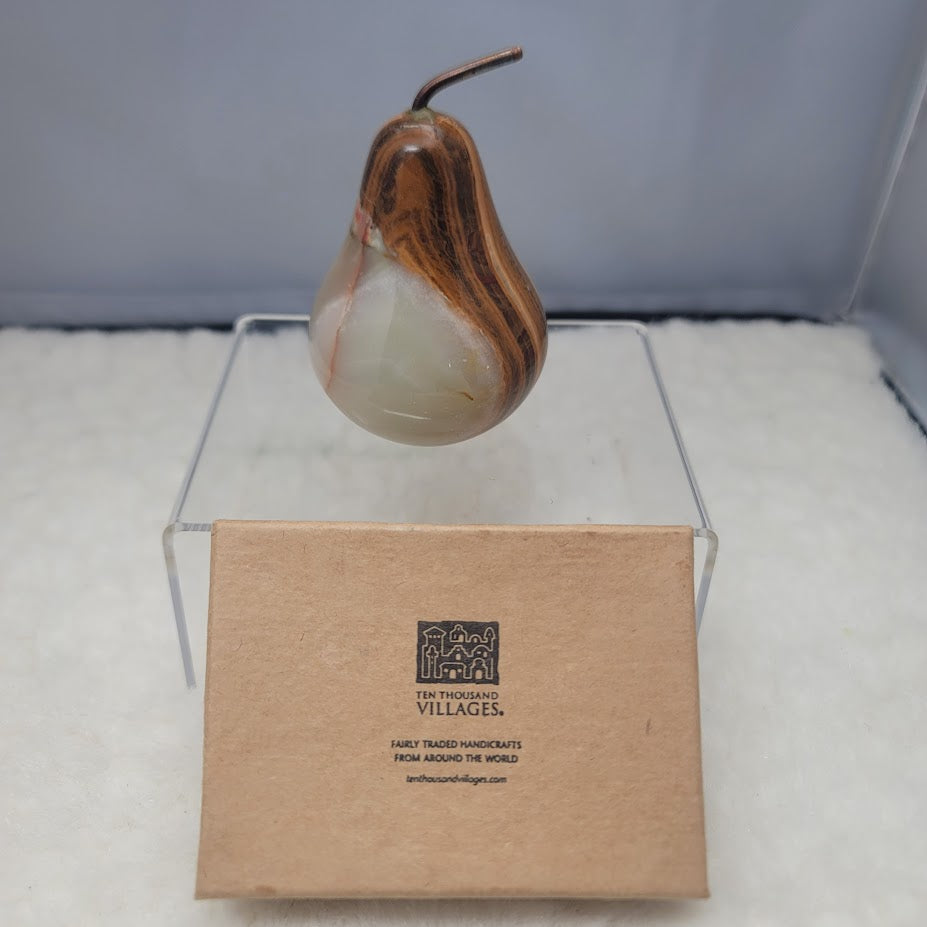 Ten Thousand Villages Onyx Pear with Copper Stem Paperweight Figure Carving
