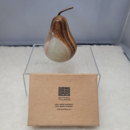 Ten Thousand Villages Onyx Pear with Copper Stem Paperweight Figure Carving
