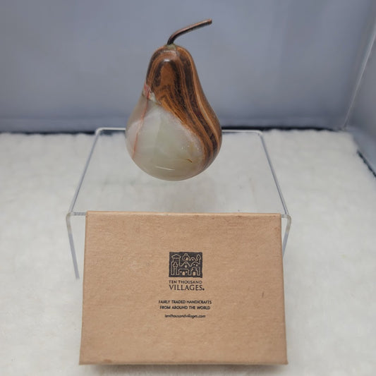 Ten Thousand Villages Onyx Pear with Copper Stem Paperweight Figure Carving