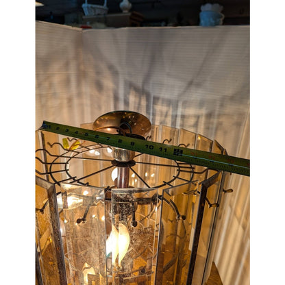 Vintage 2 Tier 70s Dangling Smoke Glass Prisms chandelier 15" x 19" 8 Bulb Light