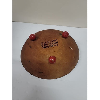 Vintage Brown Wooden Bowl Celebrating 5 Millionth Frigidaire 3 Red Ball Feet 9"