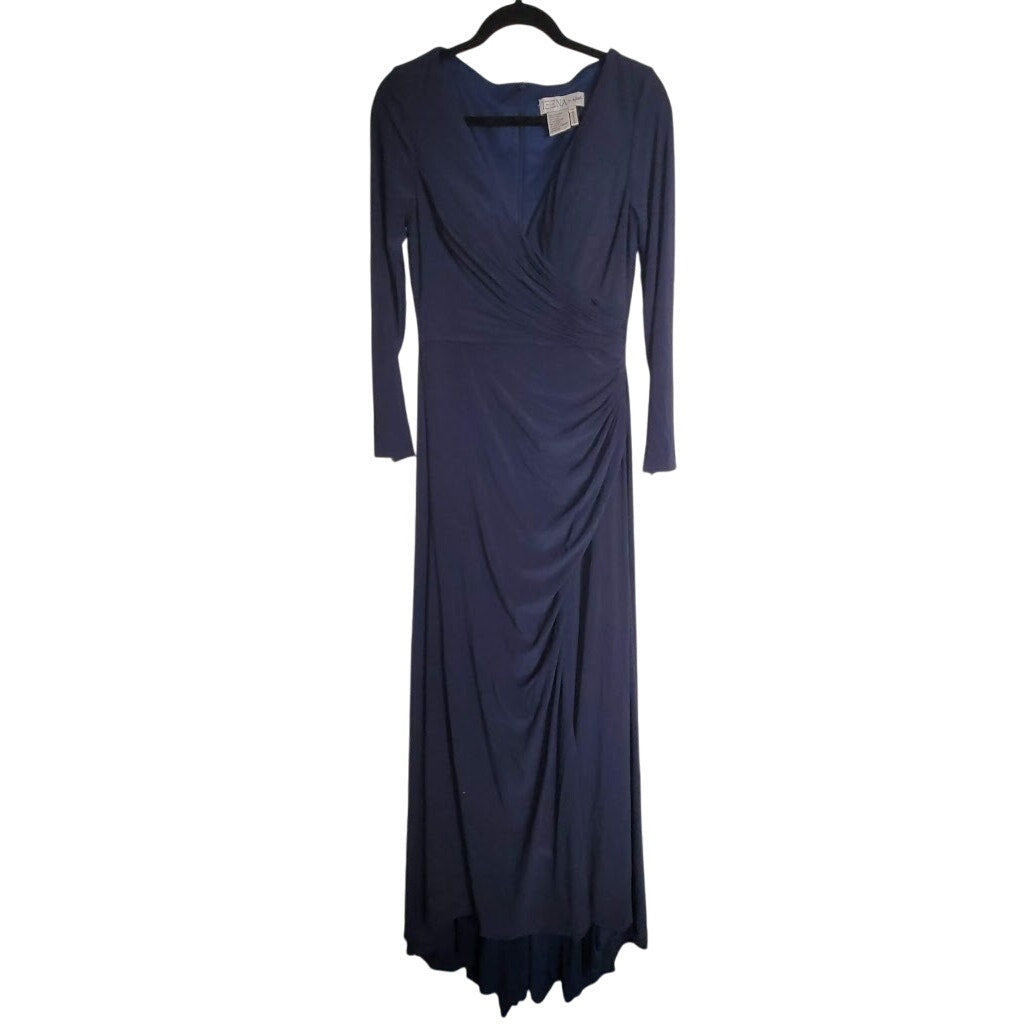 Leena McDuggal Size 10 Blue maxi Long Sleeve Evening Gown Dress Rushed Formal