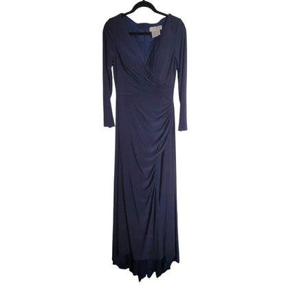 Leena McDuggal Size 10 Blue maxi Long Sleeve Evening Gown Dress Rushed Formal