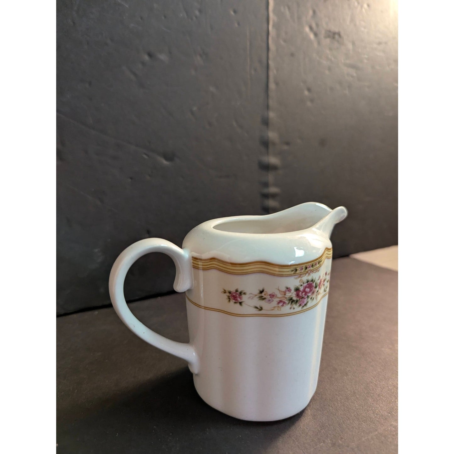 Vintage Lynne Fine China Creamer Pitcher Floral Gold Trim French Country