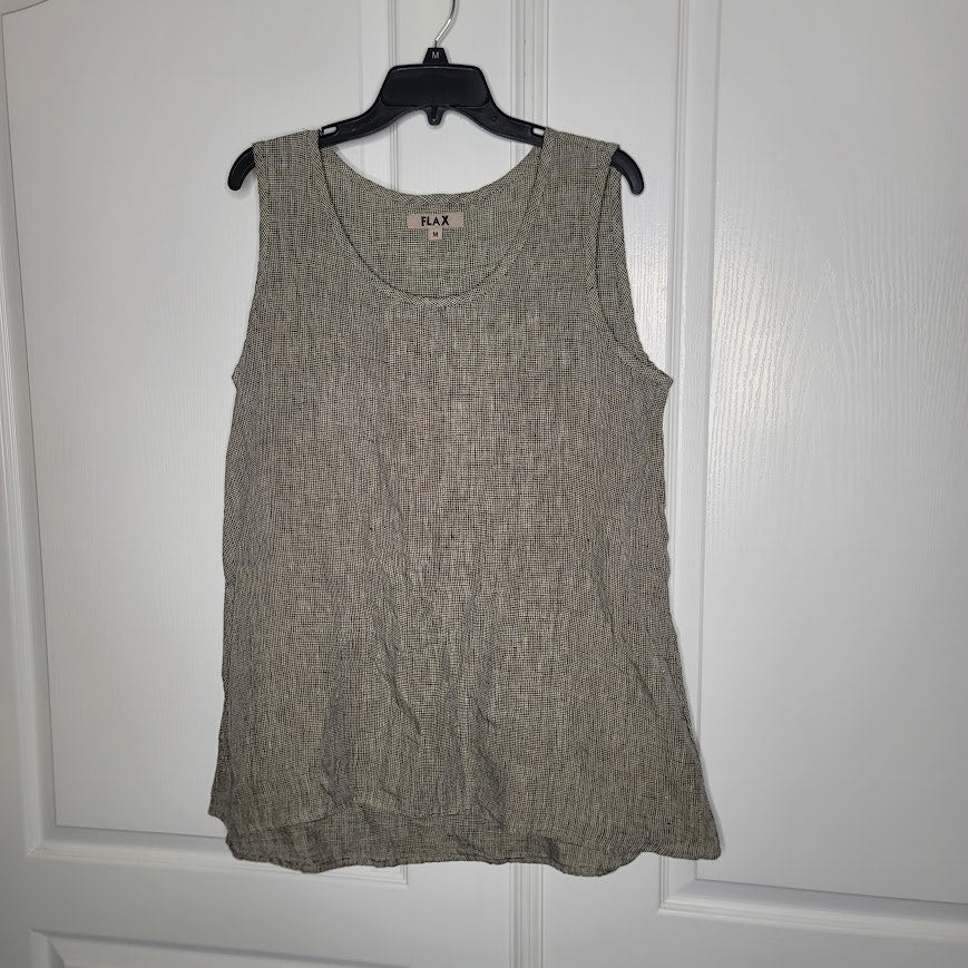 FLAX Linen sleeveless Blouse tank top shirt flowy Natural Lagenlook Medium