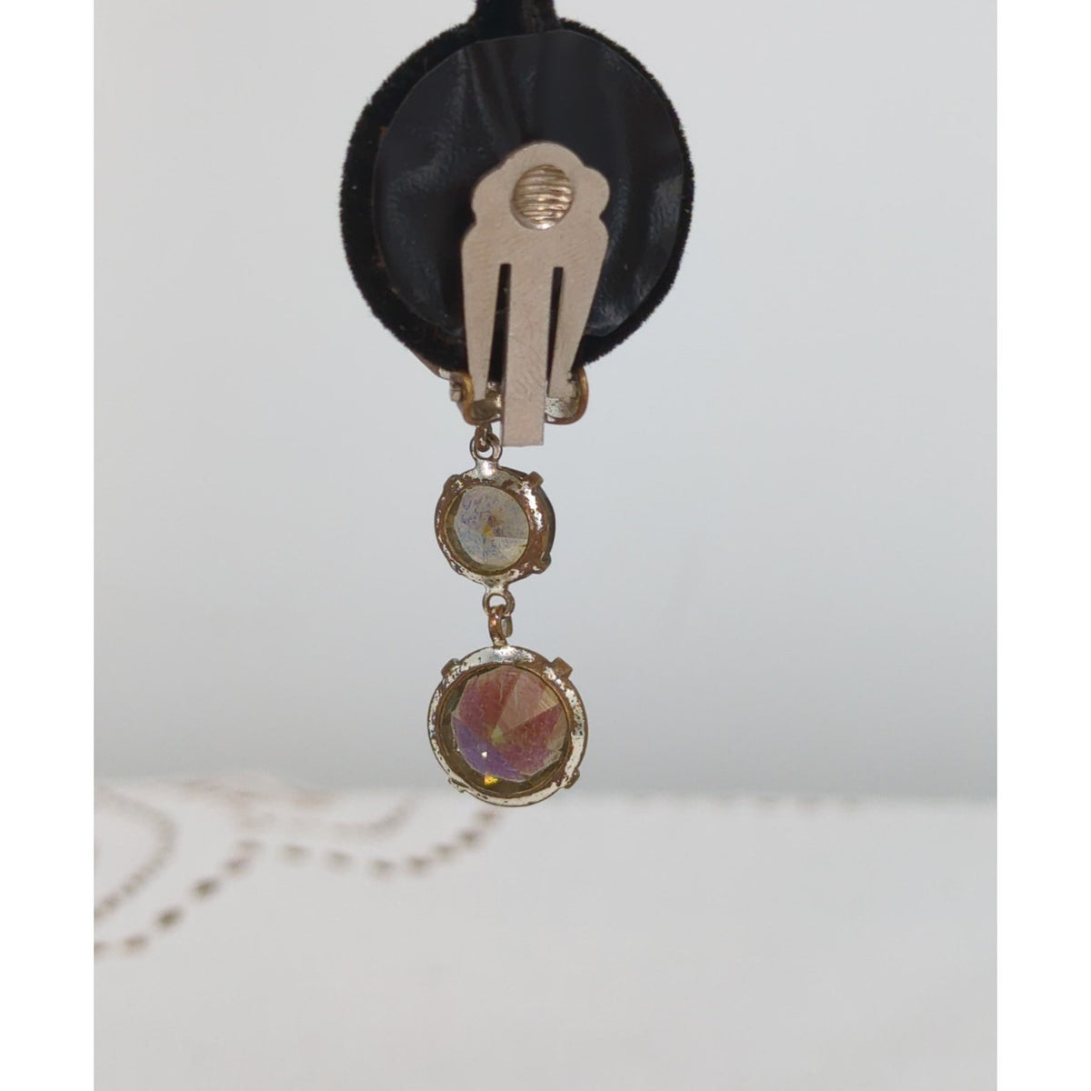 Vintage Aurora Borealis Crystal Drop Clip-On Earrings Retro Glamour