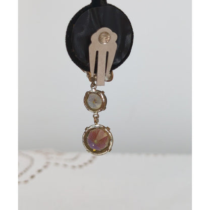 Vintage Aurora Borealis Crystal Drop Clip-On Earrings Retro Glamour