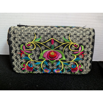 Vintage Boho Embroidered Floral Crossbody Wallet Phone Case Purse Bag Small