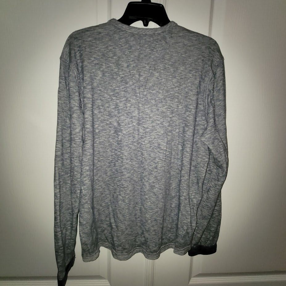 Lucky Brand Men's Blue Marled Henley Long Sleeve Shirt Large Contrast Placket