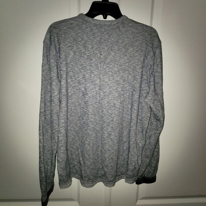 Lucky Brand Men's Blue Marled Henley Long Sleeve Shirt Large Contrast Placket