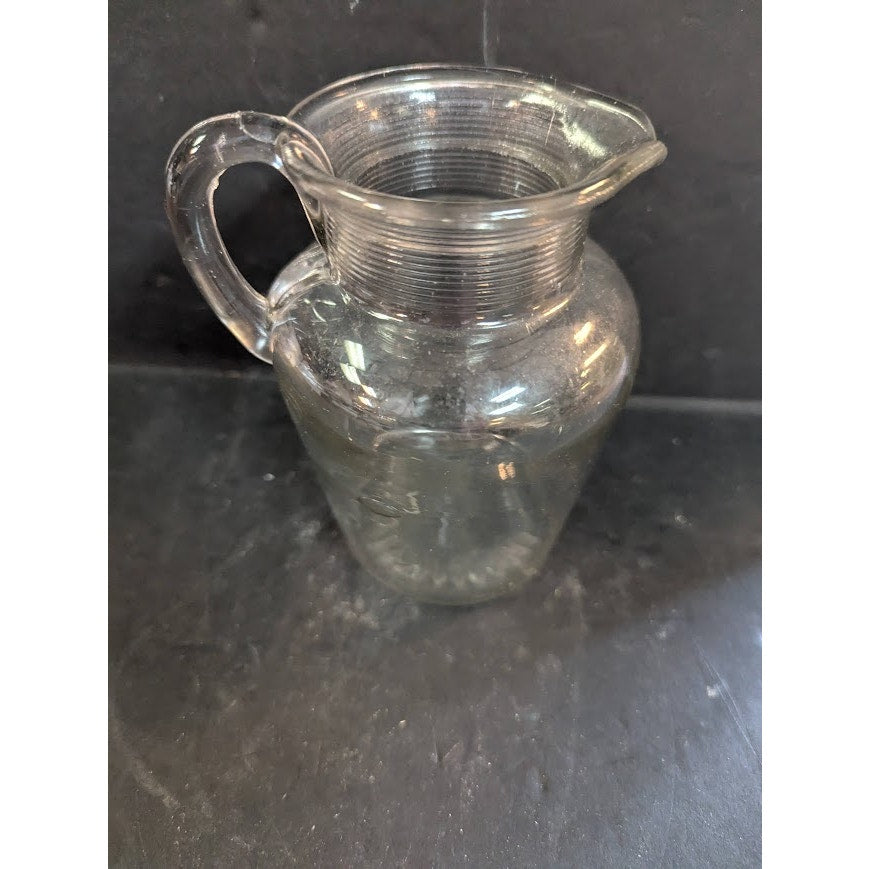 Vintage glass pitcher with lid creamer Hand blown with air bubbles 5.5" tall
