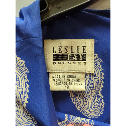 Leslie Fay vintage drop waist 18 dress Blue white Paisley summer garden Plus