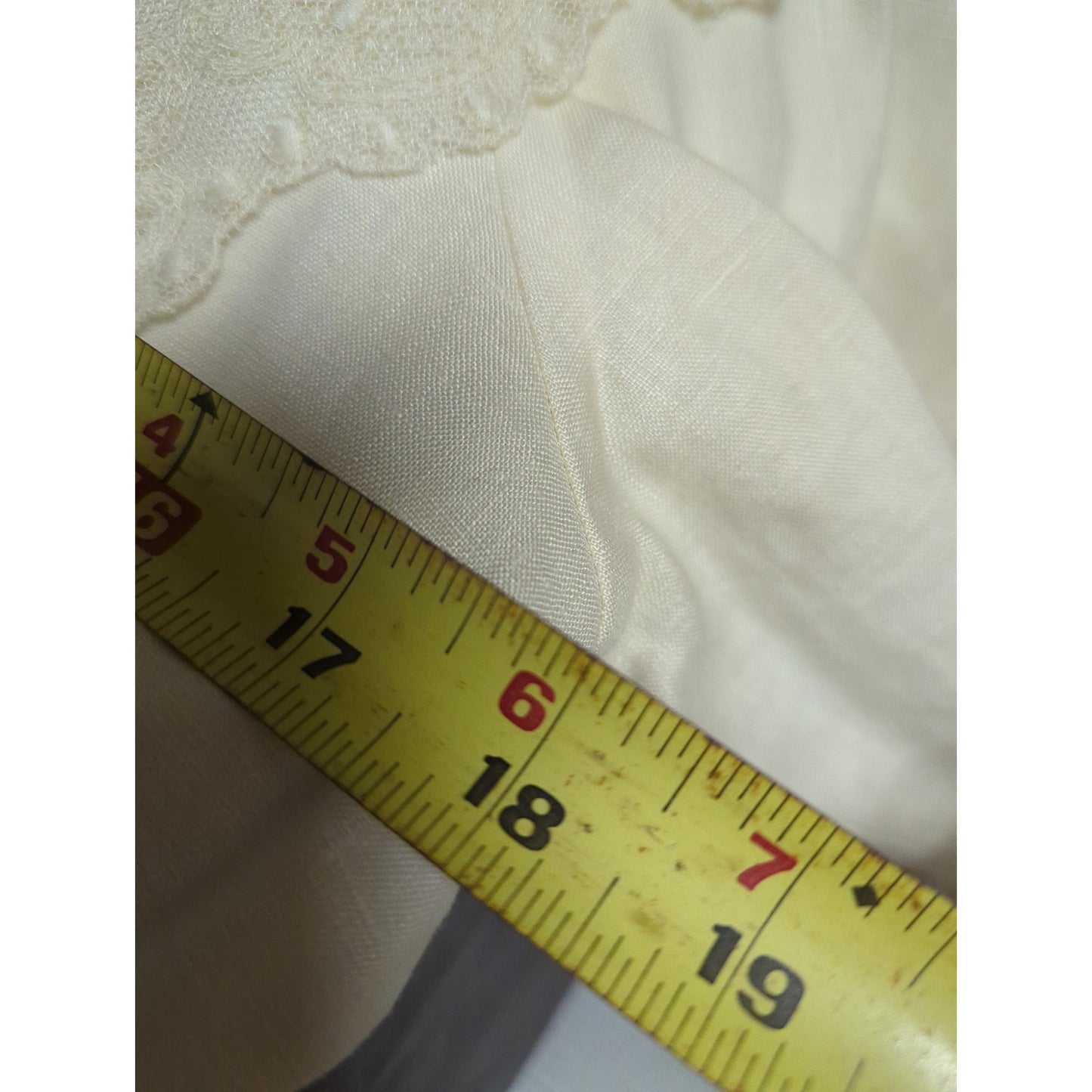 Le Chine Classic 10 Linen Lace Bib Victorian Blouse Cream Raw Hem boho Prairie