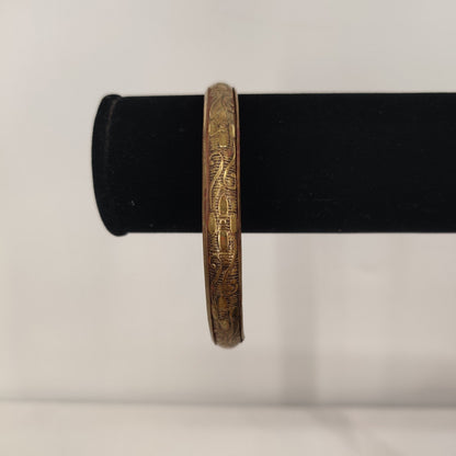 Copper bracelet set stack hammered floral etched plain