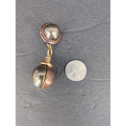 Vintage Pearl Cabochon Bead Orb Drop Clip On Earrings Gold Tone Retro Glam 1980s