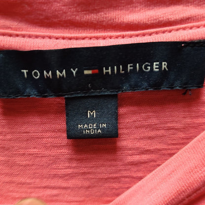 Tommy Hilfiger Dip Dye Knot Front Top Womens Medium Pink Navy Crewneck Blouse