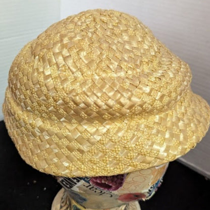 Vintage 50s Jacki Golden Cellulose Straw Bubble Cloche Hat Mod Yellow