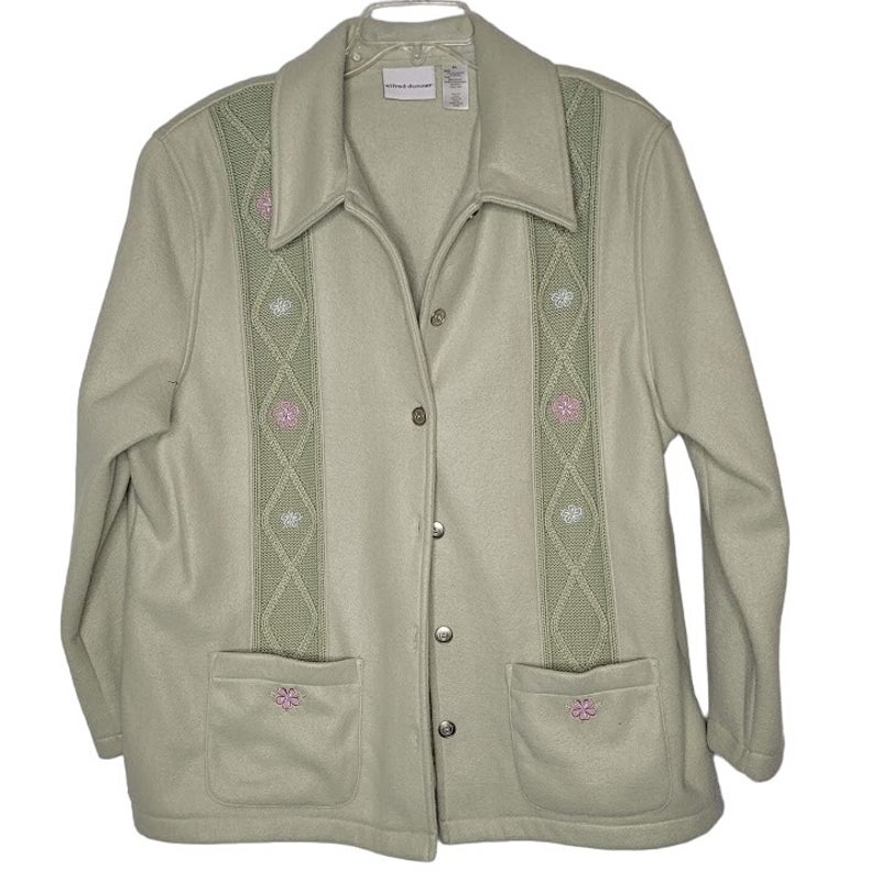 Alfred Dunner Wool Blend Lightweight Jacket XL Green Embroidery Long Sleeve