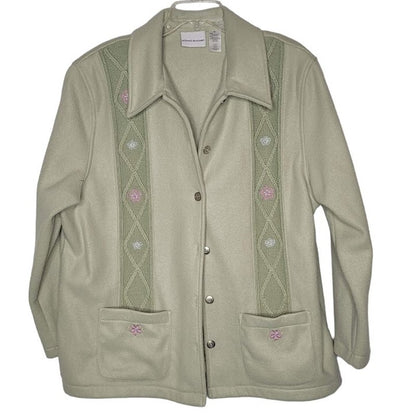 Alfred Dunner Wool Blend Lightweight Jacket XL Green Embroidery Long Sleeve