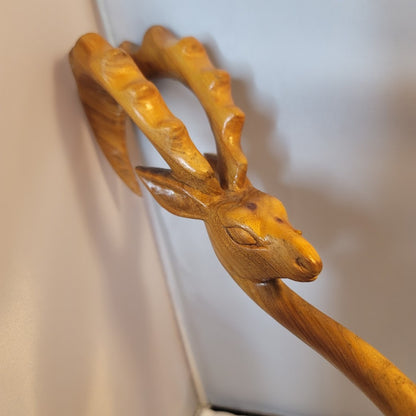 Hand carved double dipper ladle wood antelope ram head Kazakhstan Ожау