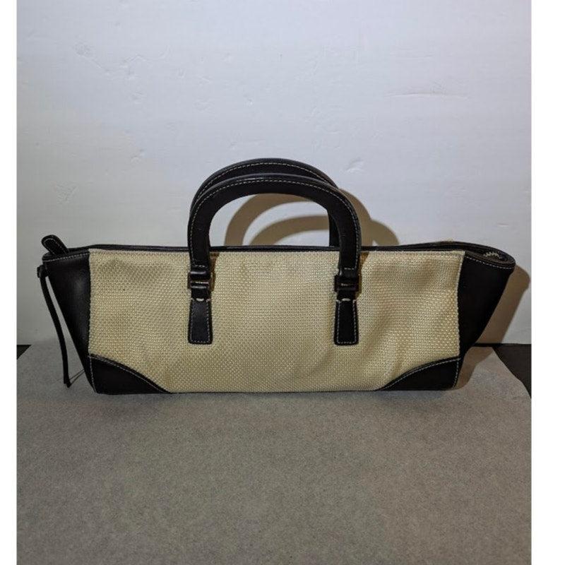 Antonio Melani Navy Blue Mesh Long Satchel Handbag Ivory Two Tone Retro