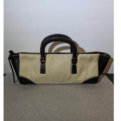 Antonio Melani Navy Blue Mesh Long Satchel Handbag Ivory Two Tone Retro