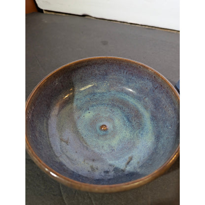 Studio Pottery Signed JAM Blue Speckled Glazed Bowls Set of 2