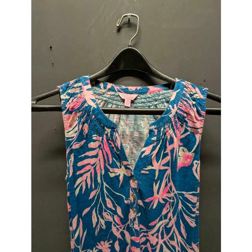 Lilly Pulitzer Essie Maxi Dress Blue Pink Floral Cotton Size Medium Resort
